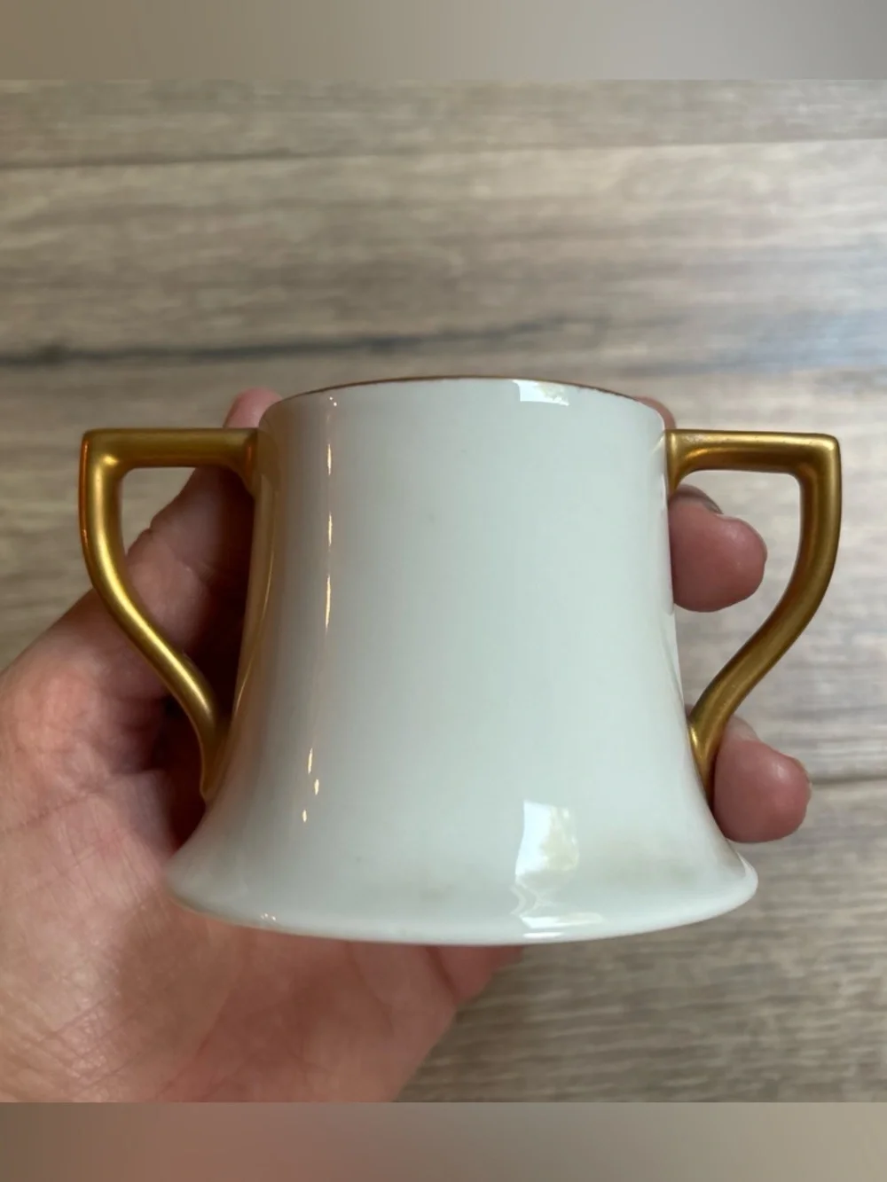 Antique Imperial Austria Porcelain Loving Cup Monogram T White Gold Two Handle